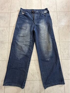 Jingo Jeans Denim Division Wide-Leg Blue Jeans with Embroide